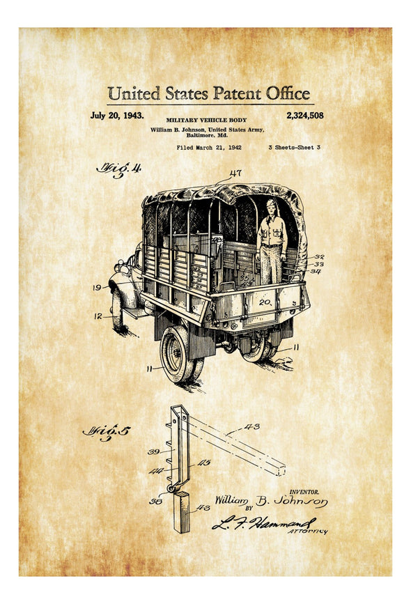 Army Truck Patent 1943 - Patent Print, Military Truck, Automobile Decor, Automobile Art, US Army, Army Gift, Military Gift, Veteran Gift