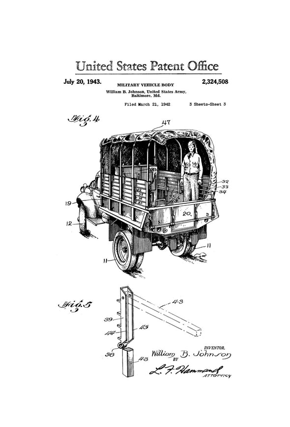 Army Truck Patent 1943 - Patent Print, Military Truck, Automobile Decor, Automobile Art, US Army, Army Gift, Military Gift, Veteran Gift