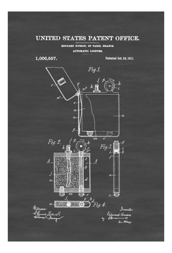 Automatic Lighter Patent - Decor, Office Decor, Patent Print, Lighter Patent, Vintage Lighter, Lighter Blueprint