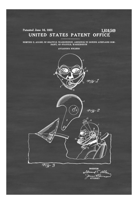 Aviator&#39;s Helmet Patent - Aviation Blueprint, Vintage Aviation Art, Airplane Art, Pilot Gift,  Aircraft Decor, Pilot Suit, Flight Helmet