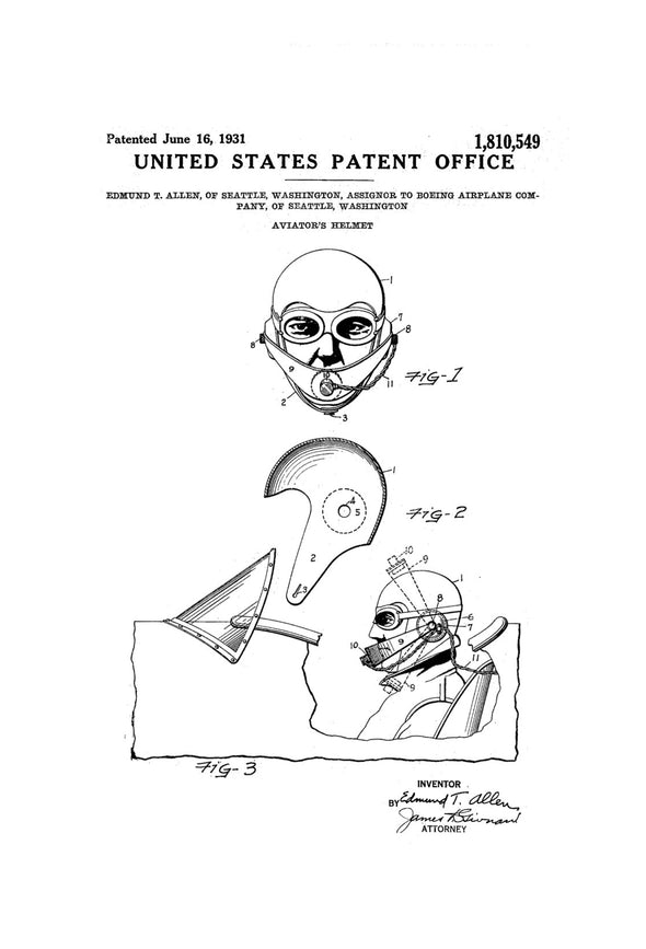 Aviator&#39;s Helmet Patent - Aviation Blueprint, Vintage Aviation Art, Airplane Art, Pilot Gift,  Aircraft Decor, Pilot Suit, Flight Helmet
