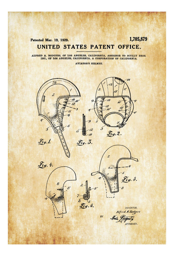 Aviator&#39;s Helmet Patent - Patent Print, Wall Decor, Helmet Patent, Airplane Art, Pilot Gift,  Aircraft Decor, Aviation Poster,