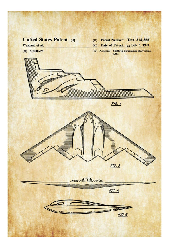 B-2 Bomber Patent - Airplane Blueprint, Aviation Art, Airplane Art, Pilot Gift, Aircraft Decor, Airplane Poster, Northrop, Air Force Art Prints mypatentprints 