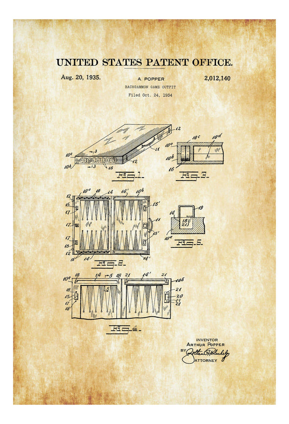 Backgammon Set Patent - Patent Print, Game Room Decor, Game Night, Board Game Patent, Game Room Art, Vintage Games, Game Patent, Backgammon Art Prints mypatentprints 10X15 Parchment 