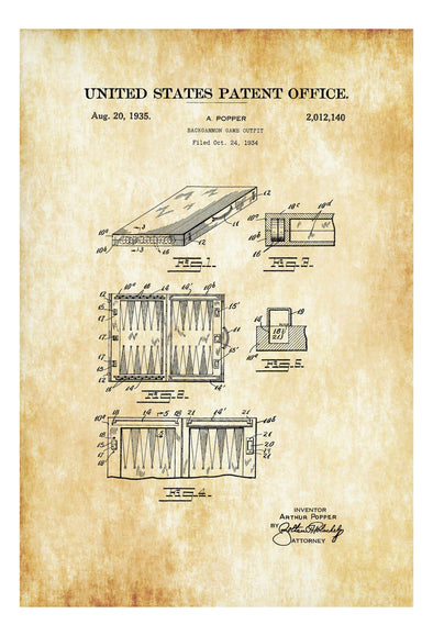 Backgammon Set Patent - Patent Print, Game Room Decor, Game Night, Board Game Patent, Game Room Art, Vintage Games, Game Patent, Backgammon mws_apo_generated mypatentprints Parchment #MWS Options 1593615726 