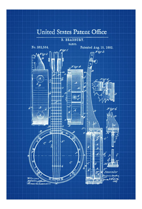 Banjo Patent 1882 - Patent Print, Wall Decor, Music Poster, Music Art, Musical Instrument Patent, Vintage Music, Bluegrass, Folk Music