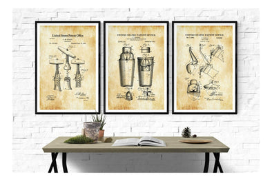 Bar Patent Collection of 3 Patent Prints - Bar Decor Art, Kitchen Decor, Restaurant Decor, Patent Prints, Cocktails Decor, Shaker Patent Art Prints mypatentprints 10X15 Parchment 