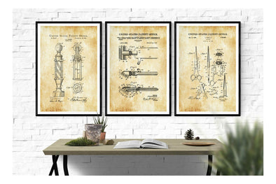 Barber Patent Collection of 3 Patent Prints - Barber Patent Poster, Barber Shop Wall Decor, Barber Gift, Salon Decor, Barber Shop Sign Art Prints mypatentprints 10X15 Parchment 