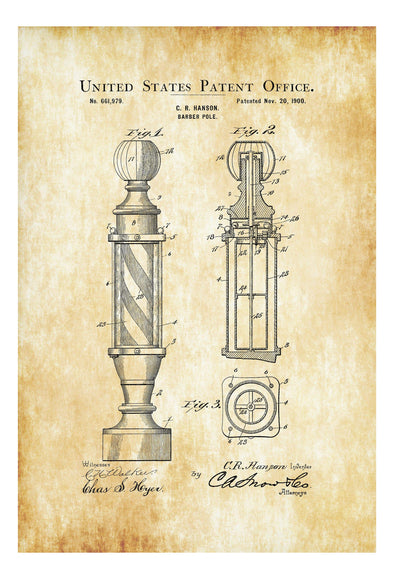 Barber&#39;s Pole Patent 1900 - Patent Print, Wall Decor, Barber Shop Decor, Barber Gift, Salon Decor, Vintage Signs, Barber Shop Sign Art Prints mypatentprints 10X15 Parchment 
