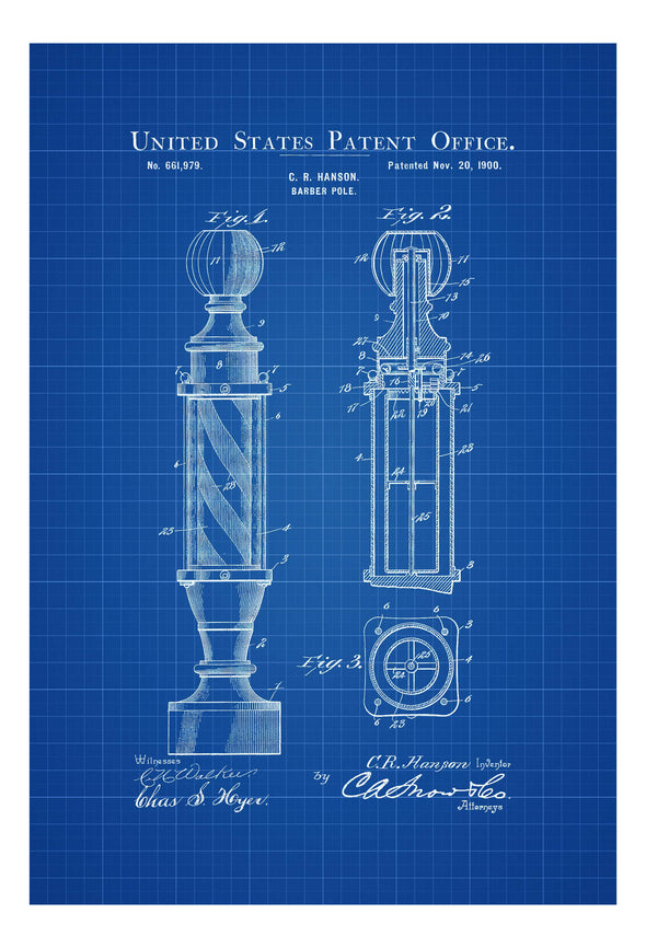 Barber&#39;s Pole Patent 1900 - Patent Print, Wall Decor, Barber Shop Decor, Barber Gift, Salon Decor, Vintage Signs, Barber Shop Sign Art Prints mypatentprints 