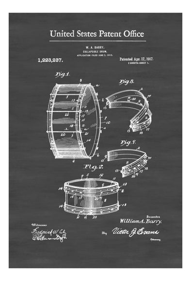 Barry Collapsible Drum Patent - Patent Print, Wall Decor, Music Poster, Musical Instrument Patent, Drum Patent, Drummers mws_apo_generated mypatentprints Blueprint #MWS Options 912172600 