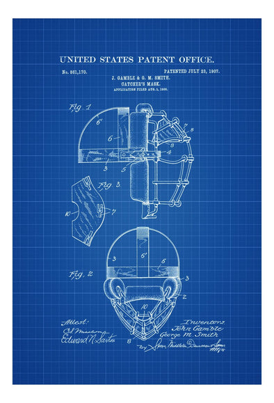 Baseball Catcher&#39;s Mask Patent - Patent Print, Wall Decor, Baseball Art, Baseball Patent, Baseball Gift, Catcher Mask mws_apo_generated mypatentprints Blueprint #MWS Options 3688473900 