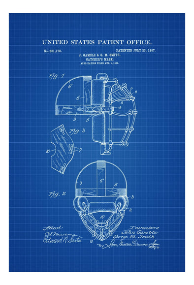 Baseball Catcher&#39;s Mask Patent - Patent Print, Wall Decor, Baseball Art, Baseball Patent, Baseball Gift, Catcher Mask mws_apo_generated mypatentprints Parchment #MWS Options 711830031 