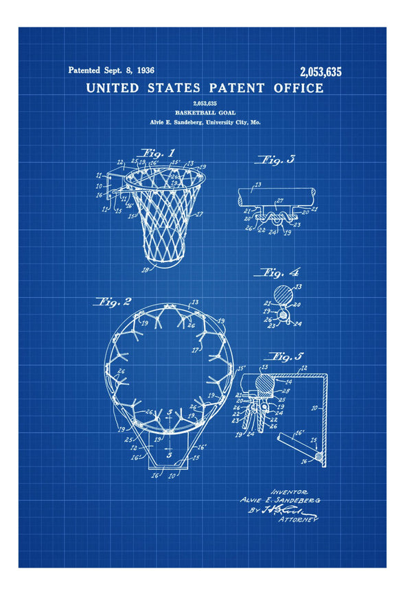 Basketball Hoop Patent - Patent Print, Wall Decor, Basketball Art, Basketball Poster, Basketball Patent mws_apo_generated mypatentprints White #MWS Options 755804297 