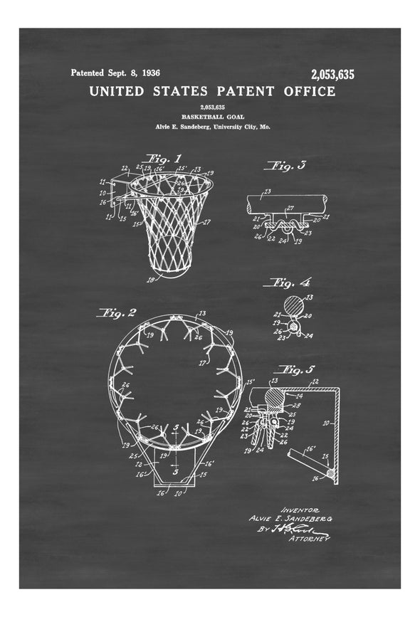 Basketball Hoop Patent - Patent Print, Wall Decor, Basketball Art, Basketball Poster, Basketball Patent