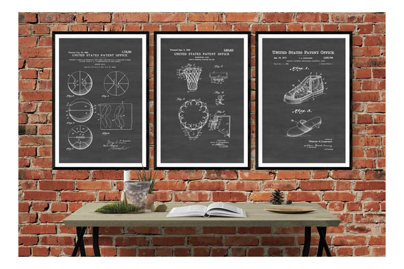Basketball Patent Collection of 3 Patent Prints - Basketball Poster, Basketball Art, Basketball Hoop Patent, Sports Patent, Basketball Fan Art Prints mypatentprints 10X15 Parchment 