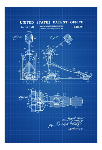 Bass Drum Pedal Patent - Patent Print, Wall Decor, Music Poster, Musical Instrument Patent, Drum Patent, Drummers, Drum Set, Bass Drum
