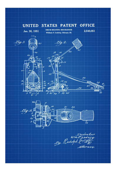 Bass Drum Pedal Patent - Patent Print, Wall Decor, Music Poster, Musical Instrument Patent, Drum Patent, Drummers, Drum Set, Bass Drum mws_apo_generated mypatentprints Blueprint #MWS Options 1149412693 