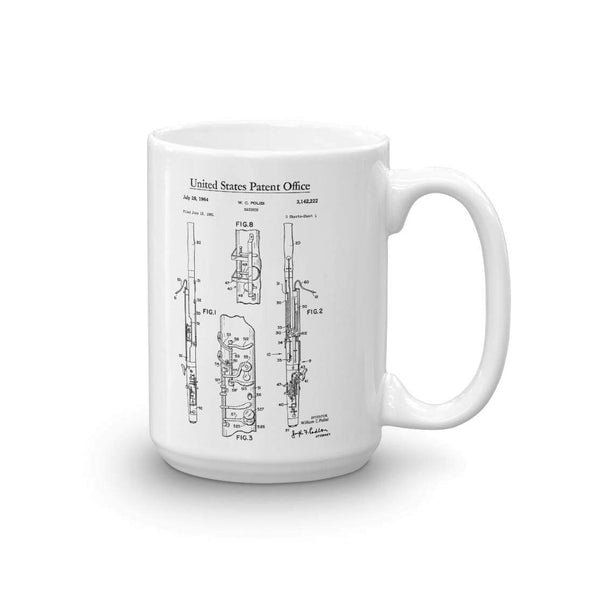 Bassoon Patent Mug 1964 - Patent Mug, Bassoon Mug, Musician Mug, Music Art, Musician Gift, Band Director Gift, Woodwind, Wind Reed Mug mypatentprints 11 oz. 