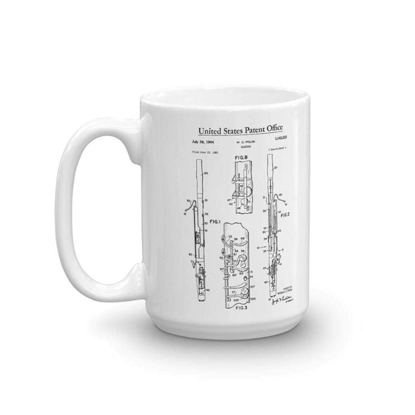 Bassoon Patent Mug 1964 - Patent Mug, Bassoon Mug, Musician Mug, Music Art, Musician Gift, Band Director Gift, Woodwind, Wind Reed Mug mypatentprints 