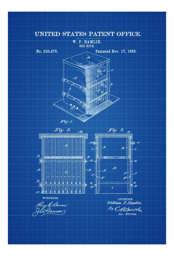Bee Hive Patent 1885 - Patent Print, Wall Decor, Bee Keeper, Honey Bee, Honeycomb, Farmhouse Decor