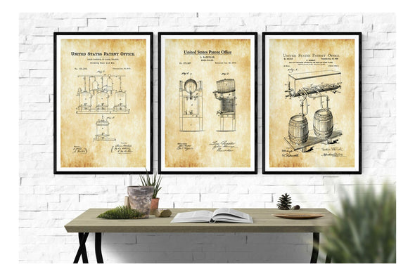Beer and Brewing Patent Collection of 3 Patent Prints - Beer Patent Poster, Beer Poster, Brewing Patent, Beer Art, Brewing Blueprint Art Prints mypatentprints 10X15 Parchment 
