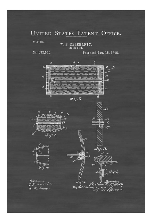 Beer Keg Patent 1895 - Patent Print, Wall Decor, Bar Decor, Beer Patent, Beer Poster, Beer Lover Gift, Brewing Patent, Beer Art Art Prints mypatentprints 