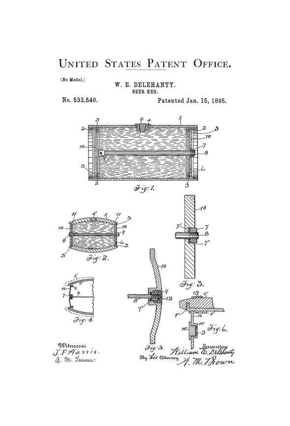 Beer Keg Patent 1895 - Patent Print, Wall Decor, Bar Decor, Beer Patent, Beer Poster, Beer Lover Gift, Brewing Patent, Beer Art Art Prints mypatentprints 