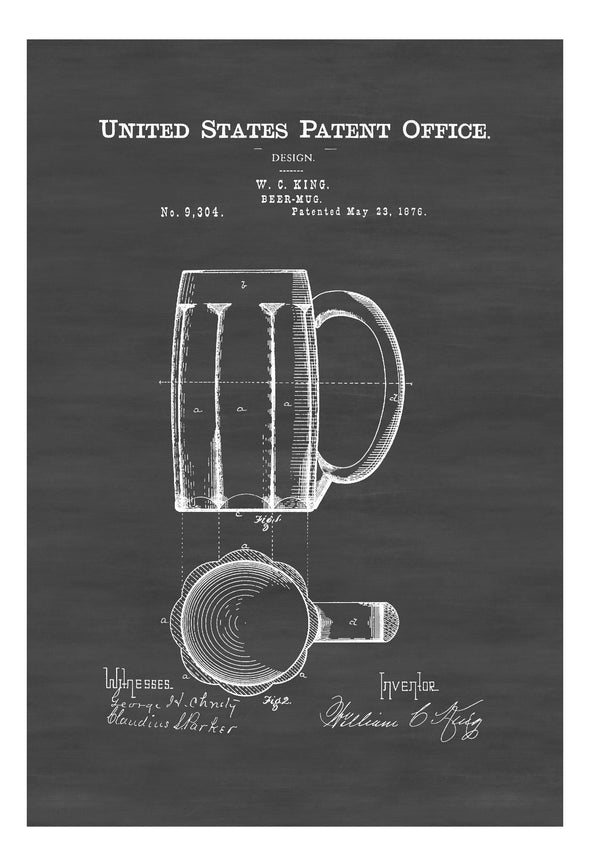 Beer Mug Patent 1876 - Patent Print, Bar Decor, Restaurant Decor, Wall Decor, Beer Patent, Beer Poster, Beer Art, Beer Lover Gift Mug mypatentprints 