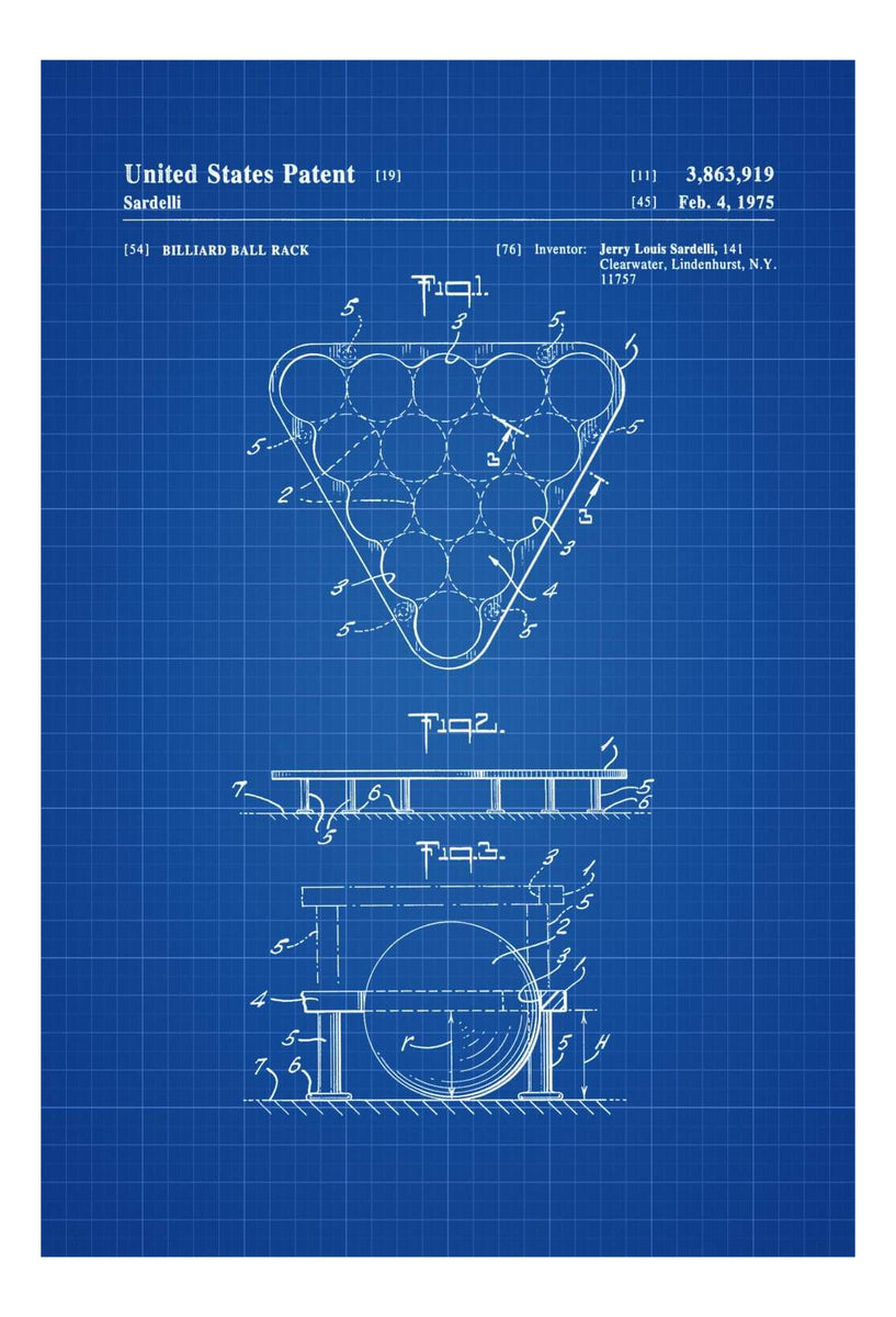 Billiard Ball Rack Patent 1975 - Patent Print, Wall Decor, Billiard Ra ...