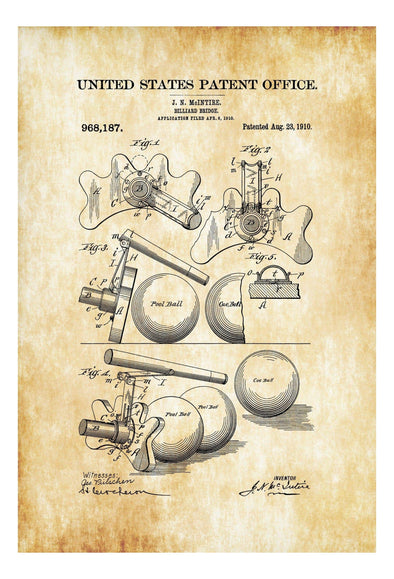 Billiard Bridge Patent 1910 - Patent Prints, Wall Decor, Billiard Rack, Billiard Decor, Pool Room Decor, Pool Player Gift, Bar Poster mws_apo_generated mypatentprints Parchment #MWS Options 3355683307 