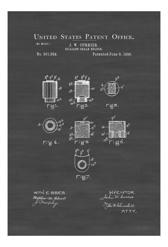 Billiard Chalk Holder Patent 1896 - Billiard Room Decor, Patent Print, Wall Decor, Pool Table Decor, Basement Art, Bar Wall Art, Pool Cue Art Prints mypatentprints 