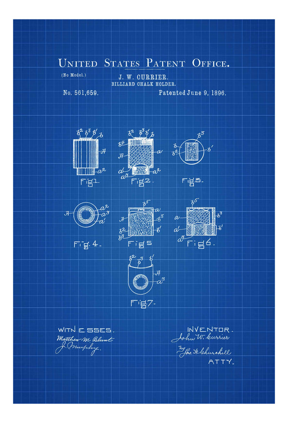 Billiard Chalk Holder Patent 1896 - Billiard Room Decor, Patent Print, Wall Decor, Pool Table Decor, Basement Art, Bar Wall Art, Pool Cue Art Prints mypatentprints 