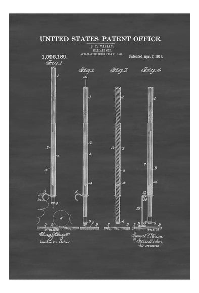 Billiard Cue Patent 1914 - Billiard Room Decor, Patent Print, Wall Decor, Pool Table Decor, Basement Art, Pool Decor, Bar Wall Art, Pool Cue mws_apo_generated mypatentprints Chalkboard #MWS Options 3106581076 