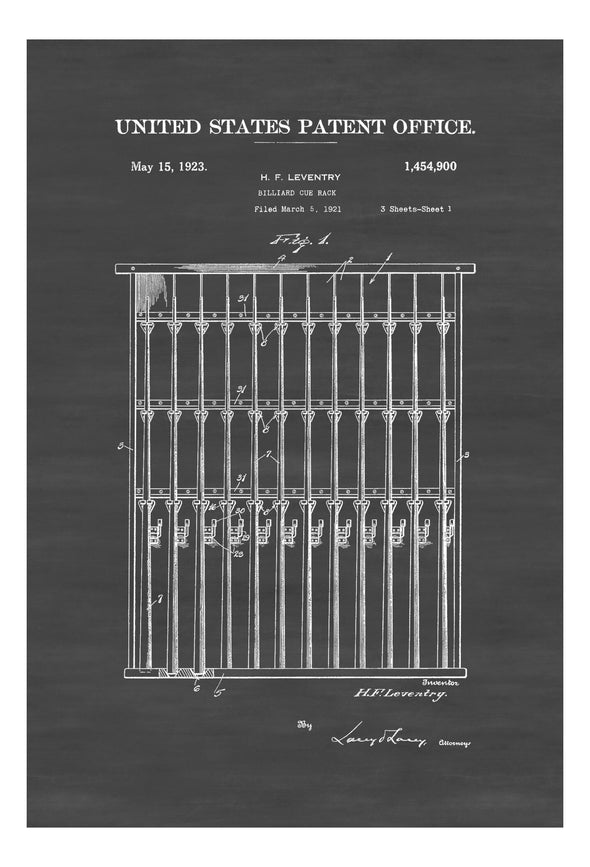 Billiard Cue Rack Patent 1923 - Billiard Room Decor, Patent Print, Wall Decor, Pool Table Decor, Basement Art, Bar Wall Art, Pool Cue Rack Art Prints mypatentprints 