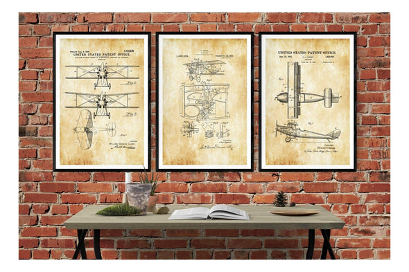 Biplane Patent Collection of 3 Patent Prints - Vintage Airplane Blueprint, Airplane Art Poster, Pilot Gift, Aircraft Decor, Biplane Poster Art Prints mypatentprints 10X15 Parchment 