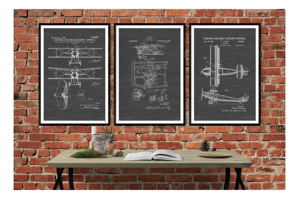 Biplane Patent Collection of 3 Patent Prints - Vintage Airplane Blueprint, Airplane Art Poster, Pilot Gift, Aircraft Decor, Biplane Poster Art Prints mypatentprints 