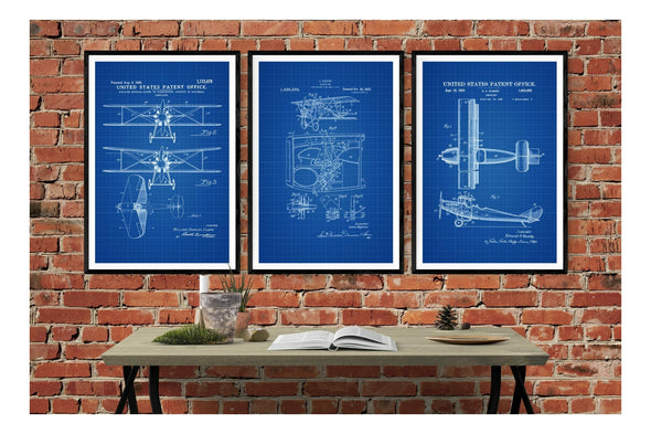 Biplane Patent Collection of 3 Patent Prints - Vintage Airplane Blueprint, Airplane Art Poster, Pilot Gift, Aircraft Decor, Biplane Poster Art Prints mypatentprints 