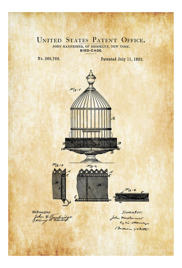 Birdcage Patent Print - Vintage Birdcage, Antique Birdcage, Bird Decor, Bird Cage Print Art Prints mypatentprints 10X15 Parchment 