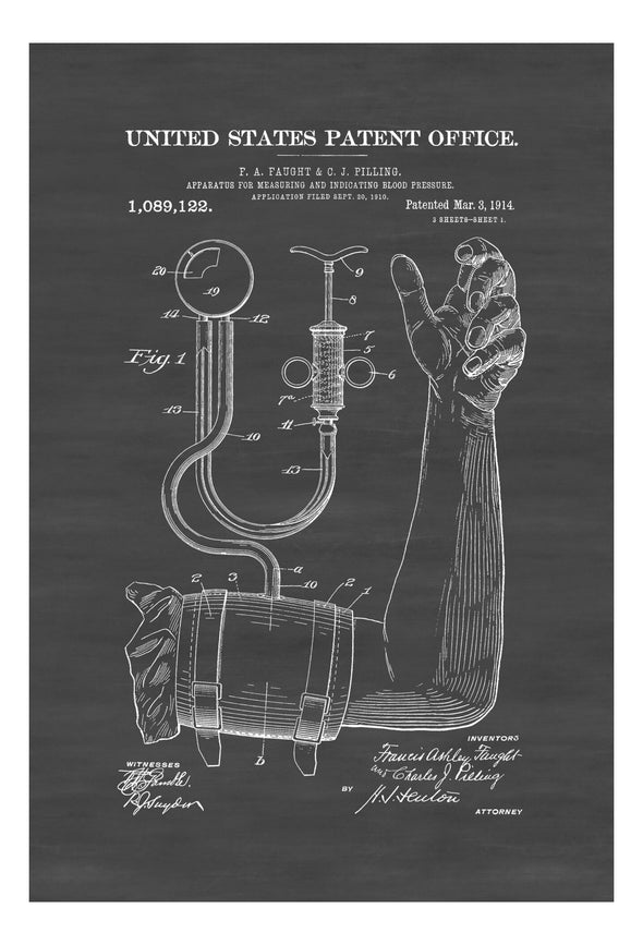 Blood Pressure Monitor Patent 1914 - Doctor Office Decor, Nurse Gift, Medical Art, Medical Decor, Patent Print, Sphygmomanometer Patent Art Prints mypatentprints 
