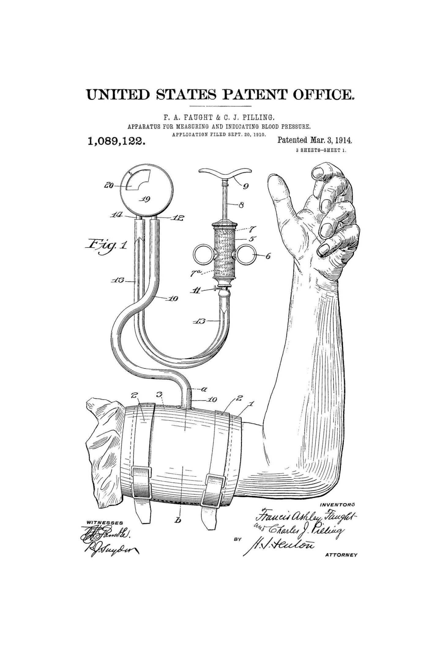 First Bp Machine Invention Blood Pressure Monitor Patent 1914 - Doctor Office Decor, Nurse Gift ...