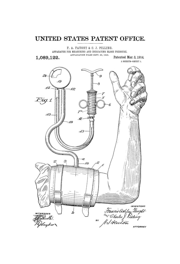 Blood Pressure Monitor Patent 1914 - Doctor Office Decor, Nurse Gift, Medical Art, Medical Decor, Patent Print, Sphygmomanometer Patent Art Prints mypatentprints 