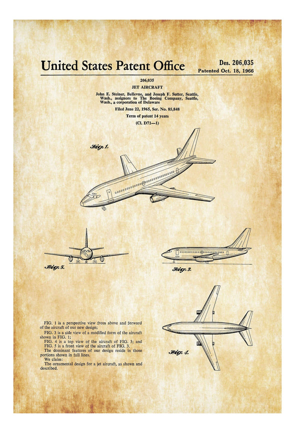 Boeing 737 Patent - Airplane Patent, Airplane Blueprint, Pilot Gift, Aircraft Decor, Airplane Poster, Aviation Art, Boeing Patent, B737 mws_apo_generated mypatentprints Parchment #MWS Options 4036798984 
