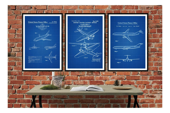Boeing Airplane Patent Collection of 3 Patent Prints - Airplane Patent Blueprint, Pilot Gift, Aircraft Art Decor, Boeing Patent Poster, B737 Art Prints mypatentprints 10X15 Parchment 
