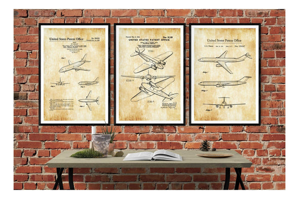 Boeing Airplane Patent Collection of 3 Patent Prints - Airplane Patent Blueprint, Pilot Gift, Aircraft Art Decor, Boeing Patent Poster, B737 Art Prints mypatentprints 