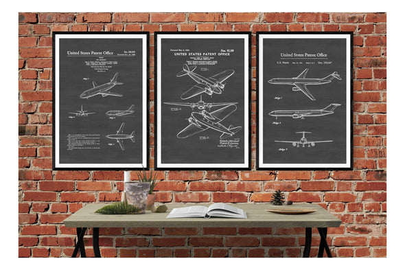 Boeing Airplane Patent Collection of 3 Patent Prints - Airplane Patent Blueprint, Pilot Gift, Aircraft Art Decor, Boeing Patent Poster, B737 Art Prints mypatentprints 