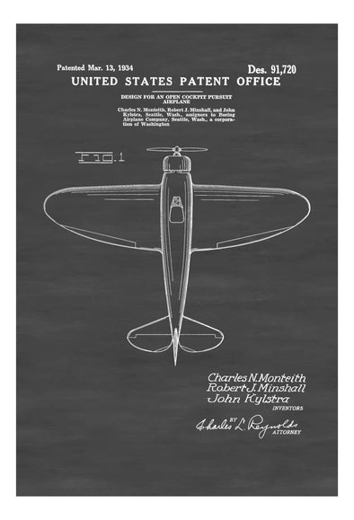 Boeing Open Cockpit Pursuit Plane Patent 1934 -  Pilot Gift, Aviation Art, Airplane Blueprint, Airplane Poster, Airplane Art, Boeing Patent