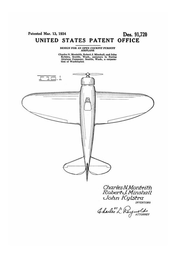 Boeing Open Cockpit Pursuit Plane Patent 1934 -  Pilot Gift, Aviation Art, Airplane Blueprint, Airplane Poster, Airplane Art, Boeing Patent