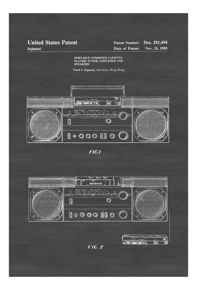 Boom Box Patent Print Poster- Wall Décor, Music Poster, Studio Décor, Music Decor, Music Buff, Vintage Cassette Player Patent, Tape Player mws_apo_generated mypatentprints Blueprint #MWS Options 3922044213 