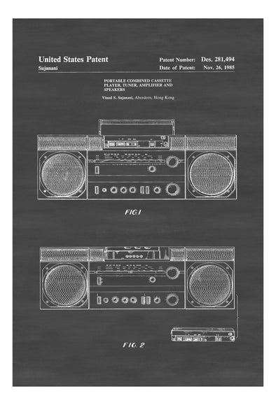 Boom Box Patent Print Poster- Wall Décor, Music Poster, Studio Décor, Music Decor, Music Buff, Vintage Cassette Player Patent, Tape Player Art Prints mypatentprints 5X7 Blueprint 